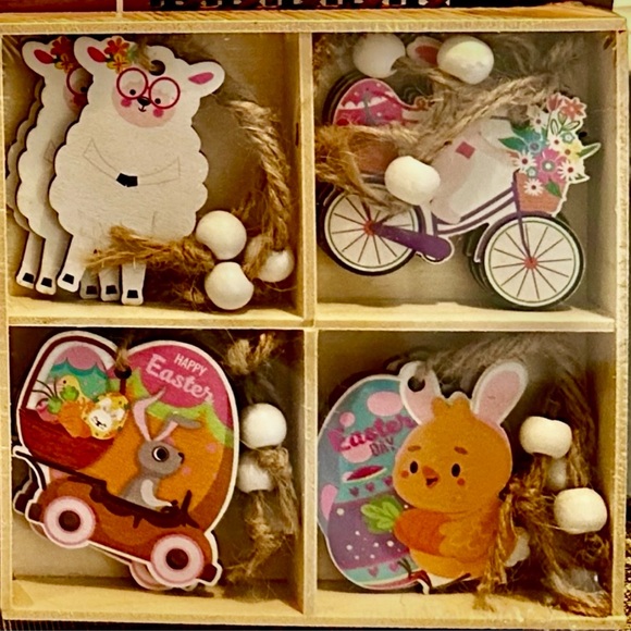 NWT Easter Decor Bunny Truck Wall Sign Farmhouse Spring Decor + Wooden Ornaments - Picture 3 of 4